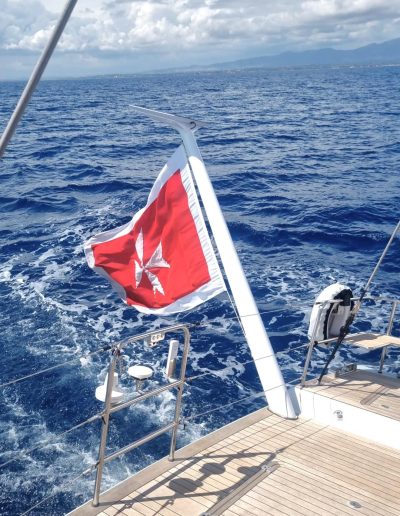 Low-profile composite flagpole mount for Starlink antenna on yacht