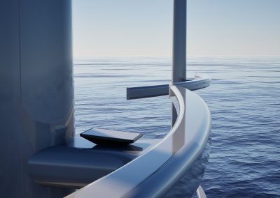 Installed Starlink spreader mount on yacht with sea background