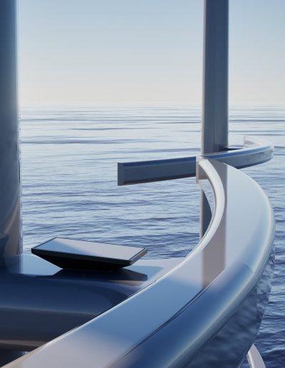 Installed Starlink spreader mount on yacht with sea background