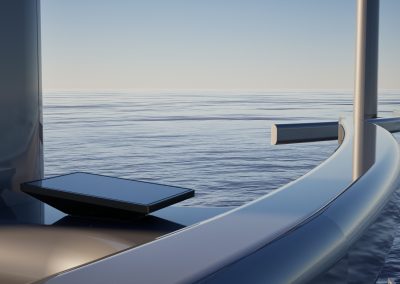 Installed Starlink spreader mount on yacht with sea background