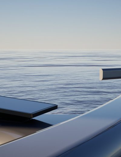 Installed Starlink spreader mount on yacht with sea background